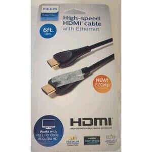 PHILIPS High-speed HDMI cable With Ethernet Works With Full HD 1080p 4k 6 feet